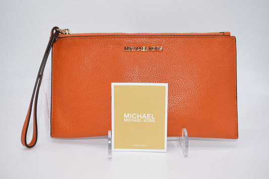 Michael Kors Jet Set Travel Pebbled Leather Wristlet Pouch in "Poppy"