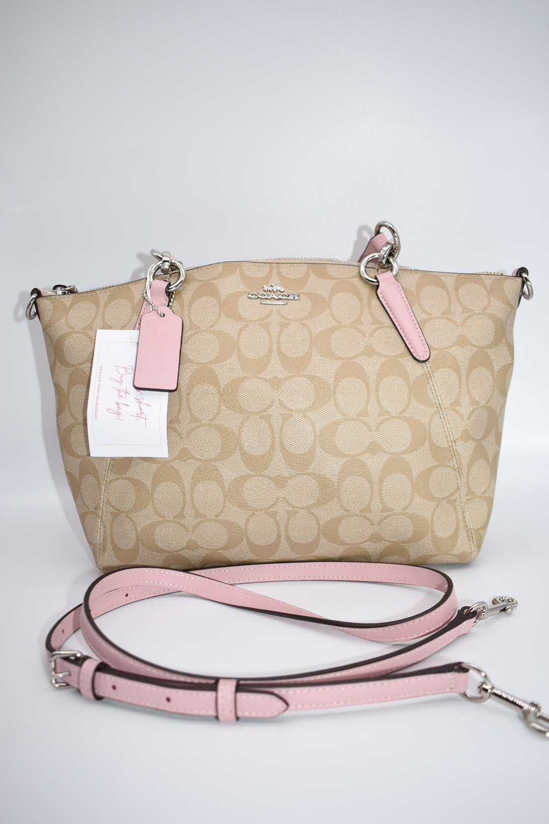 Coach Small Kelsey Satchel Bag in Pink/Tan Monogram