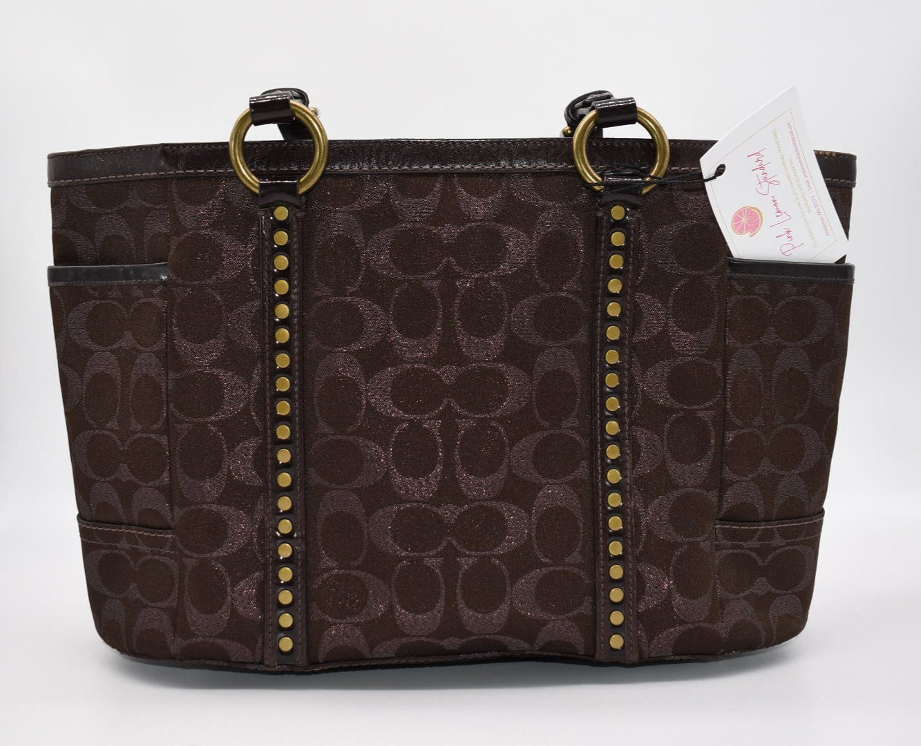 Coach Signature Studded Gallery Tote Bag in Brown