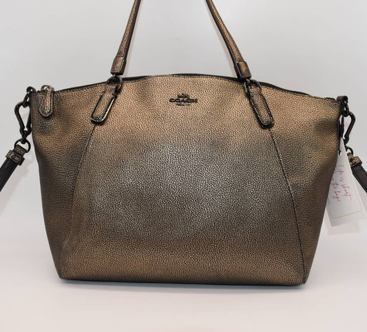 Coach Small Kelsey Satchel Bag in Metallic Gold & Black