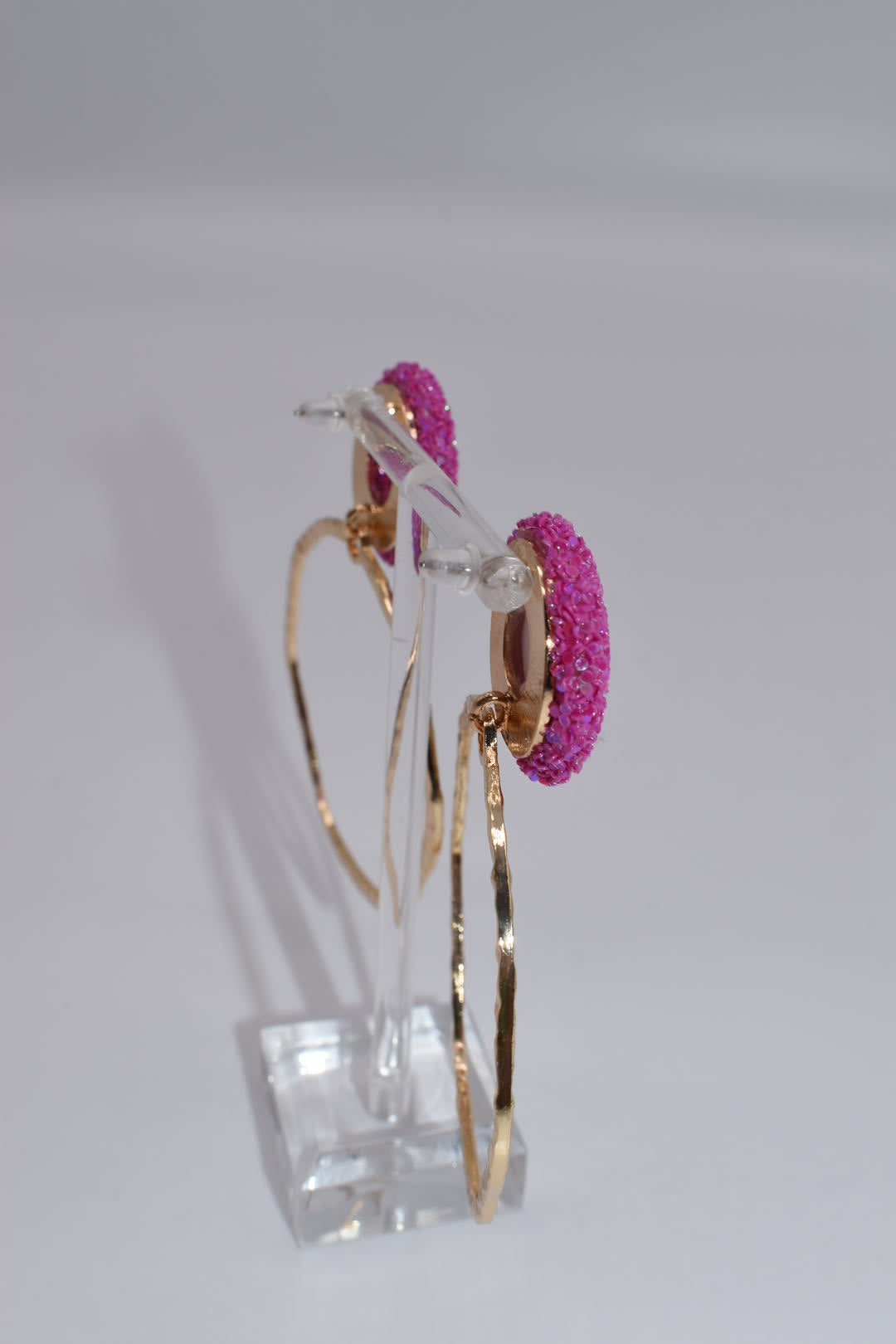 Statement Earrings: Glitter Top Hoops Pink Drop Earrings