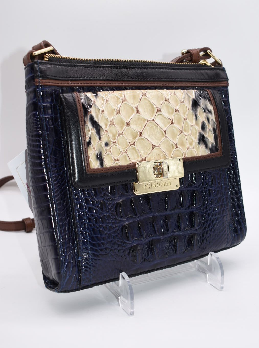 Brahmin Mimosa Crossbody Bag in Navy Creme Carlisle