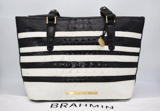 Brahmin Medium Asher Tote Bag in Black & White Corsica