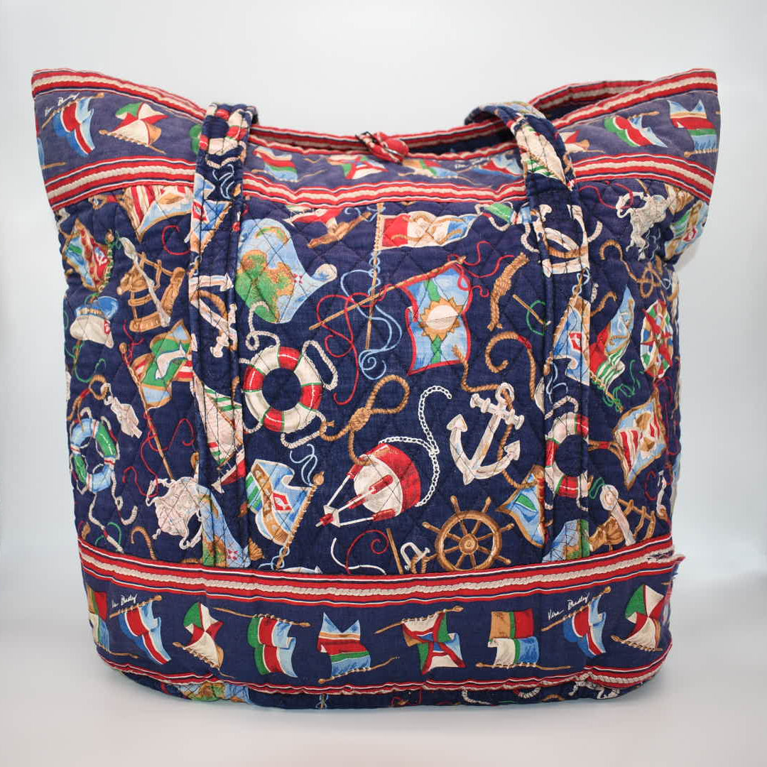 Vintage Vera Bradley Large Vera Tote Bag in "Regatta - 1994" Pattern