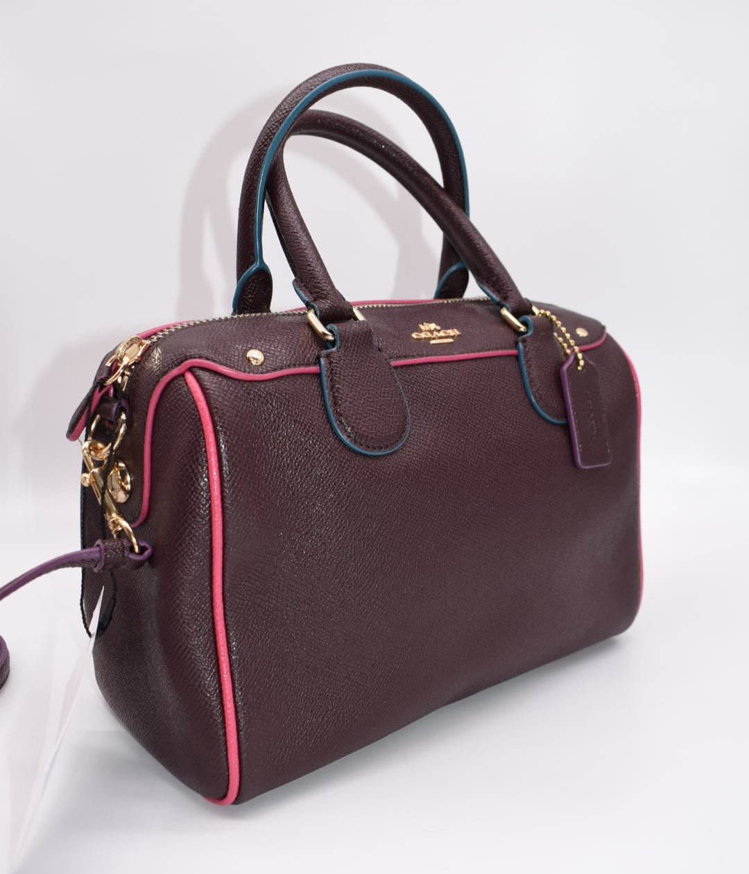 Coach Crossgrain Leather Mini Bennett Satchel Bag in Oxblood Multi