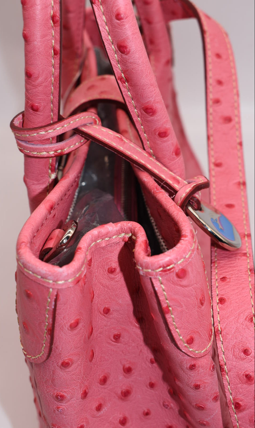 Dooney & Bourke Ostrich Leather Small Double Handle Satchel Bag in Hot Pink