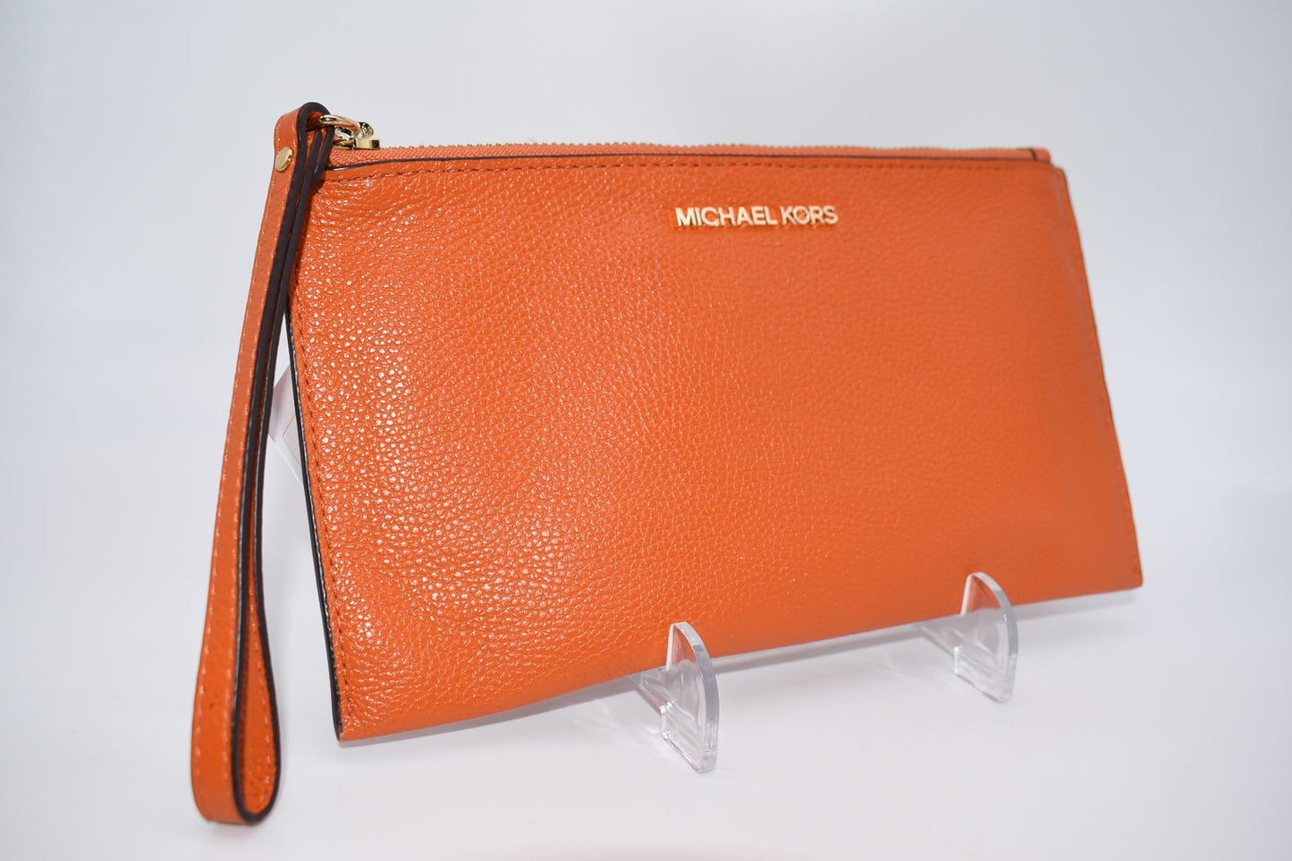 Michael Kors Jet Set Travel Pebbled Leather Wristlet Pouch in "Poppy"