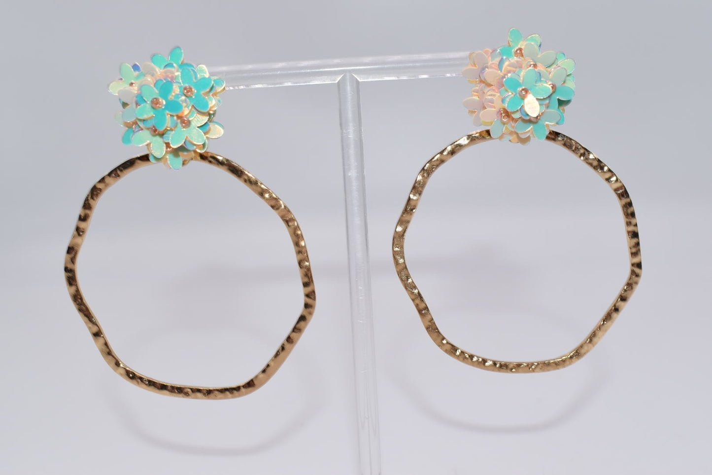 Statement Earrings: Round Iridescent Flower Drop Earrings