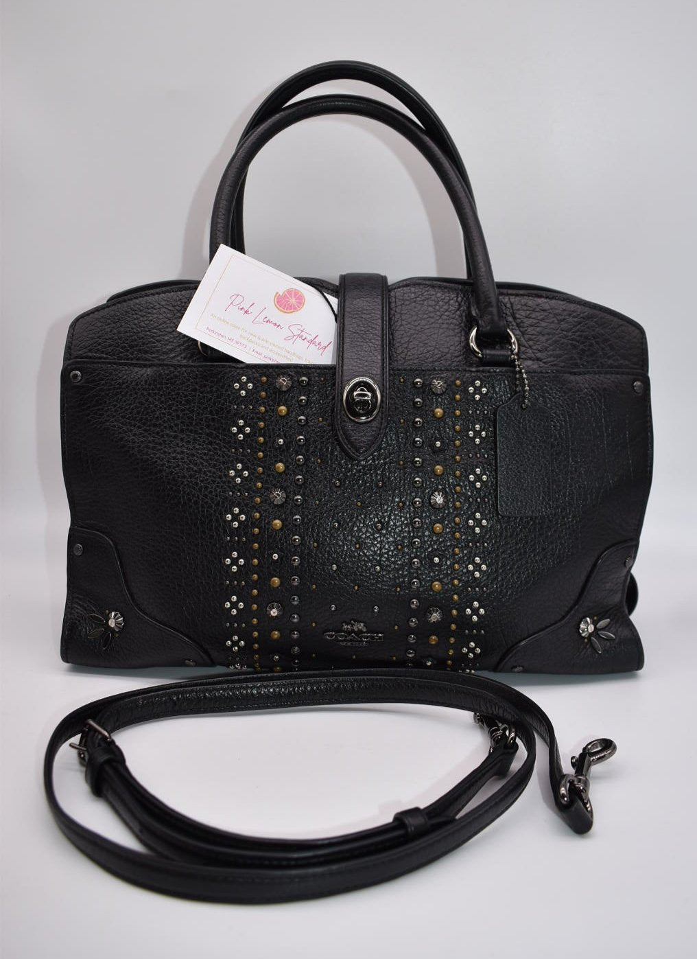 Coach Bandana Rivets Mercer Satchel 30 Bag in Polished Pebble Leather