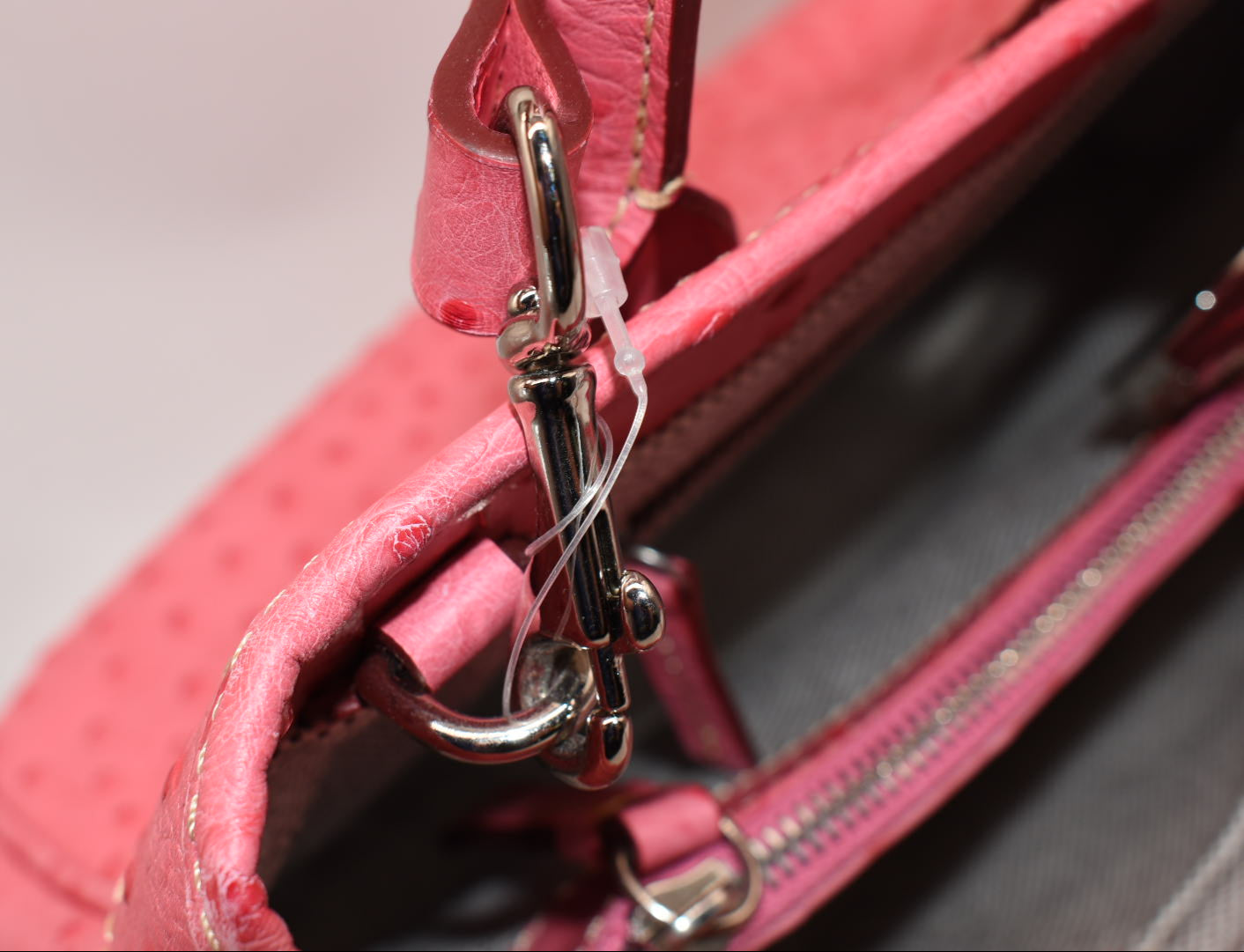 Dooney & Bourke Ostrich Leather Small Double Handle Satchel Bag in Hot Pink