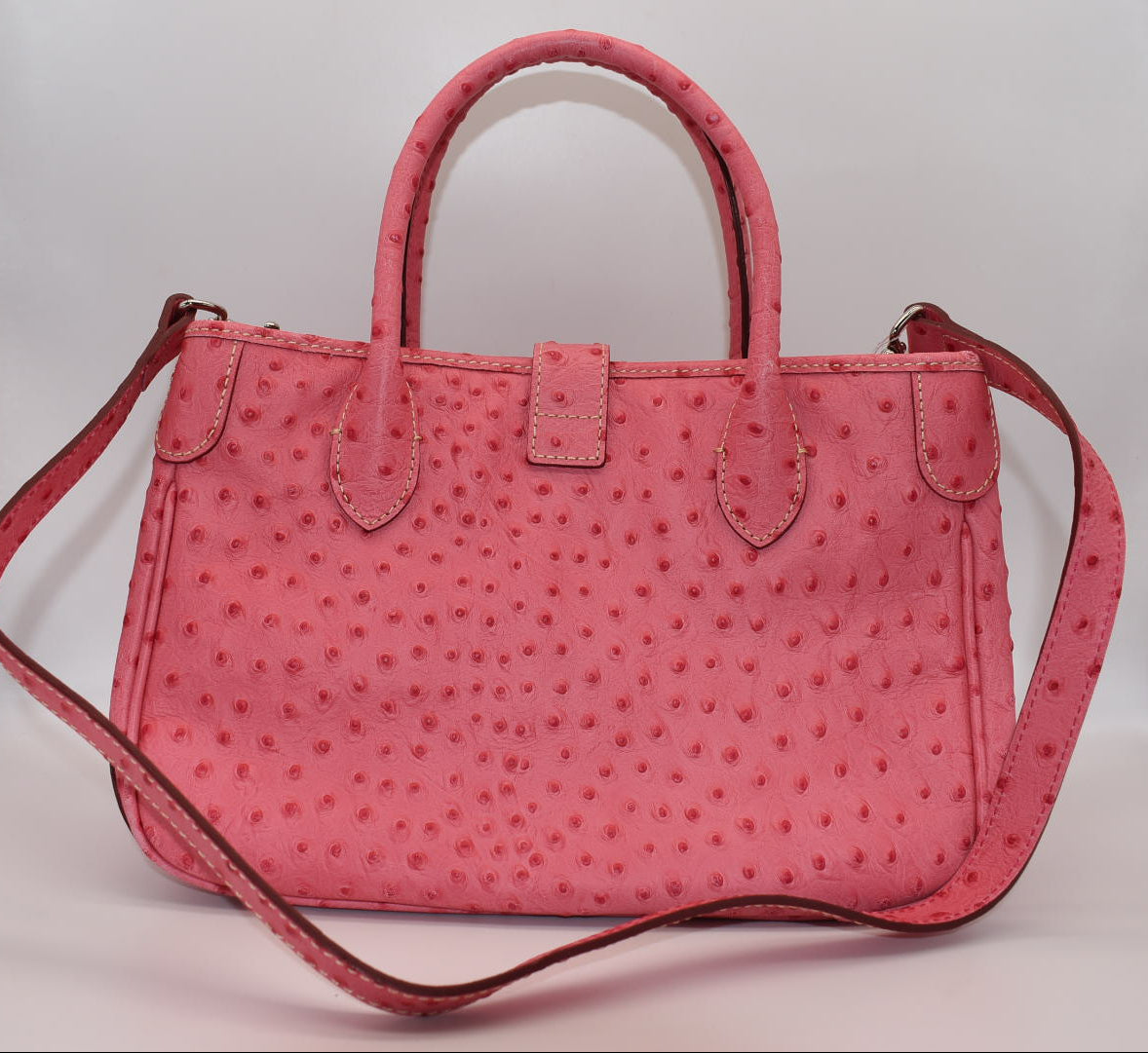 Dooney & Bourke Ostrich Leather Small Double Handle Satchel Bag in Hot Pink