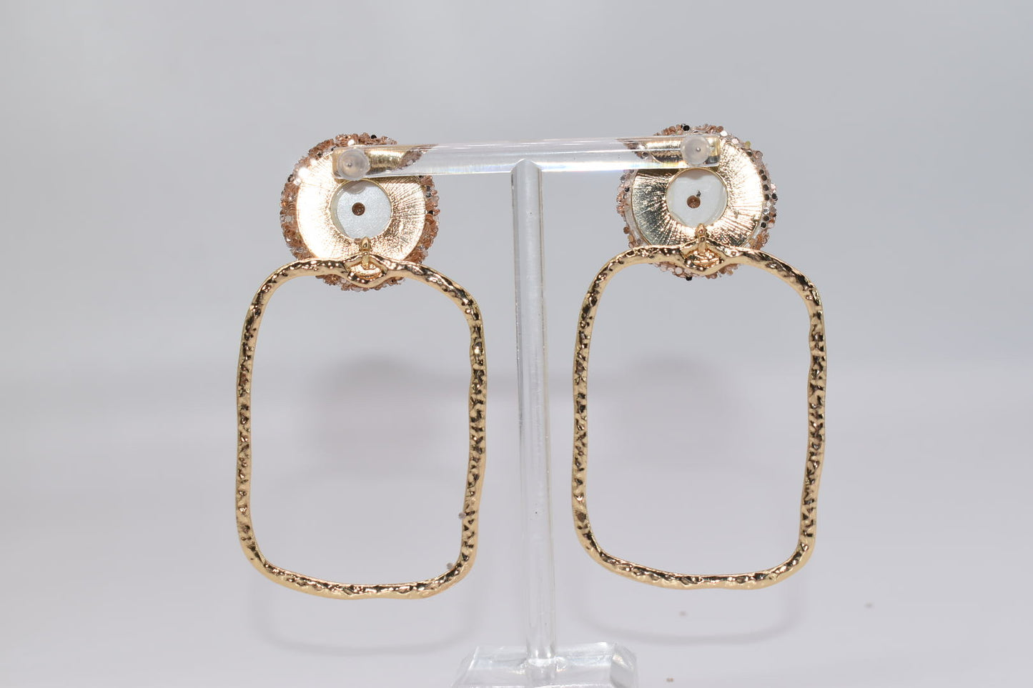 Statement Earrings: Glitter Champagne & Gold Oval Drop Earrings