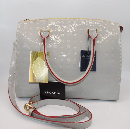 Arcadia Clizia Large Italian Patent Leather Handbag with Embossed Gusset