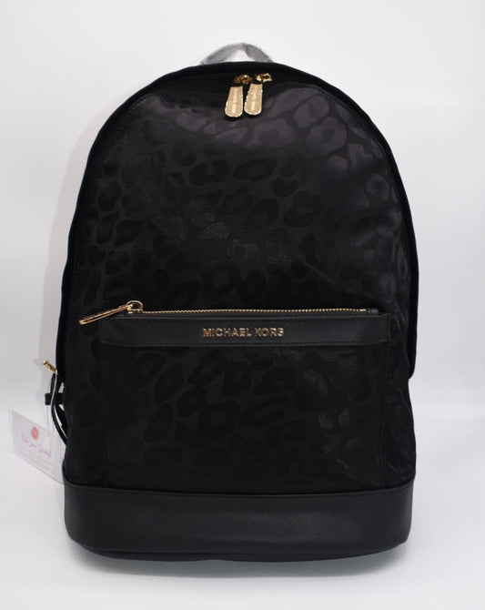 Michael Kors Morgan Medium Backpack Leopard Jacquard Black & Gold