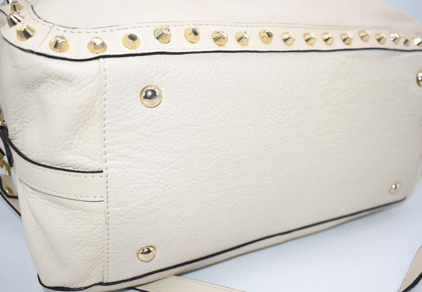 Clever Carriage Company Leather Studded Buckle Satchel Bag in Ivory