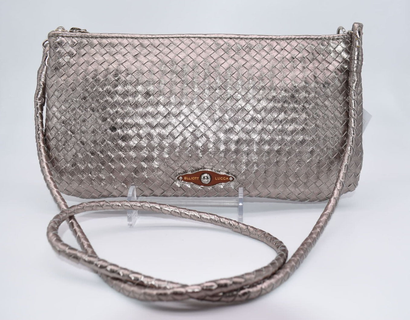 Elliot Lucca Woven Metallic Silver Convertible Shoulder Bag