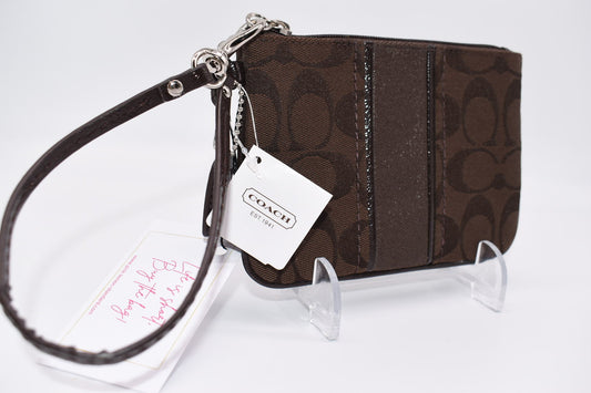 Coach Signature Stripe Small Wristlet in Mahogany / Mahogany