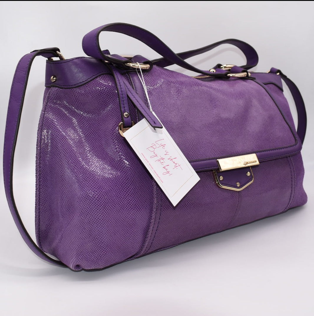 B. Makowsky Lombard Purple Snake Embossed Top Handle Satchel Bag