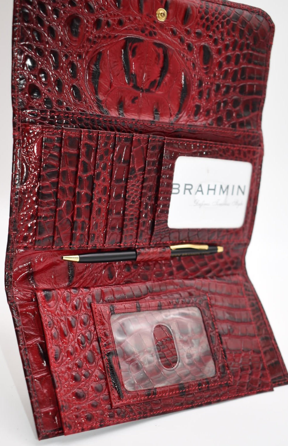 Brahmin Soft Checkbook Wallet in Crimson Melbourne Pink Lemon Standard