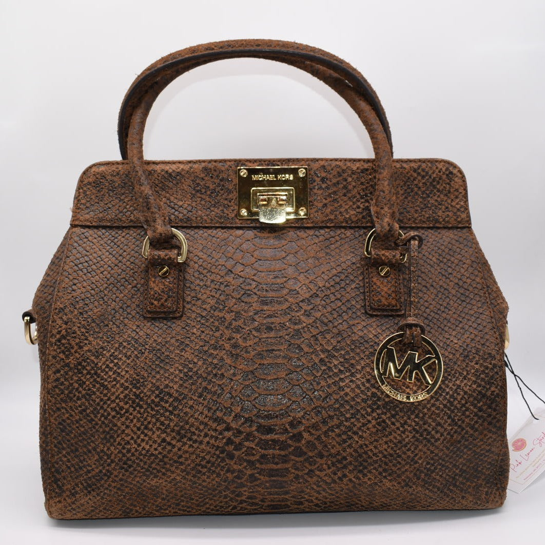 Michael Kors Large Astrid Satchel Bag in Embossed Leather