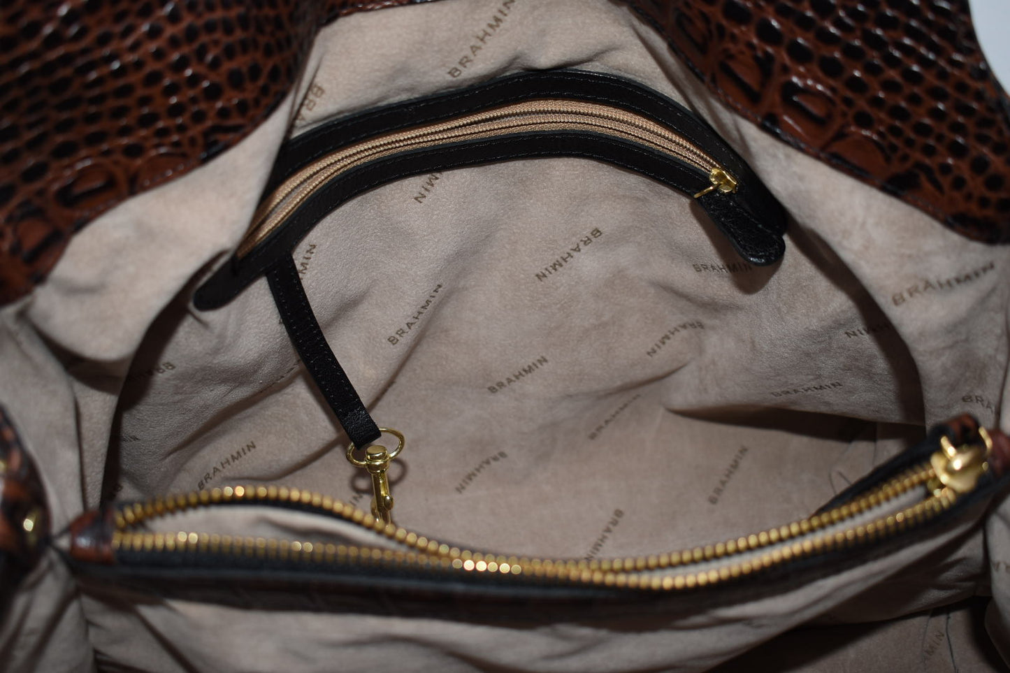 Brahmin Elisa Hobo Bag in Black Tuscan Tri-Texture