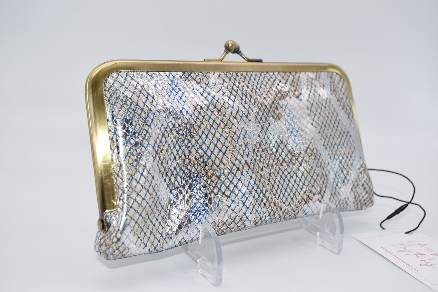 Patricia Nash Everly Embossed Wallet in Metallic Blue Python/Tan