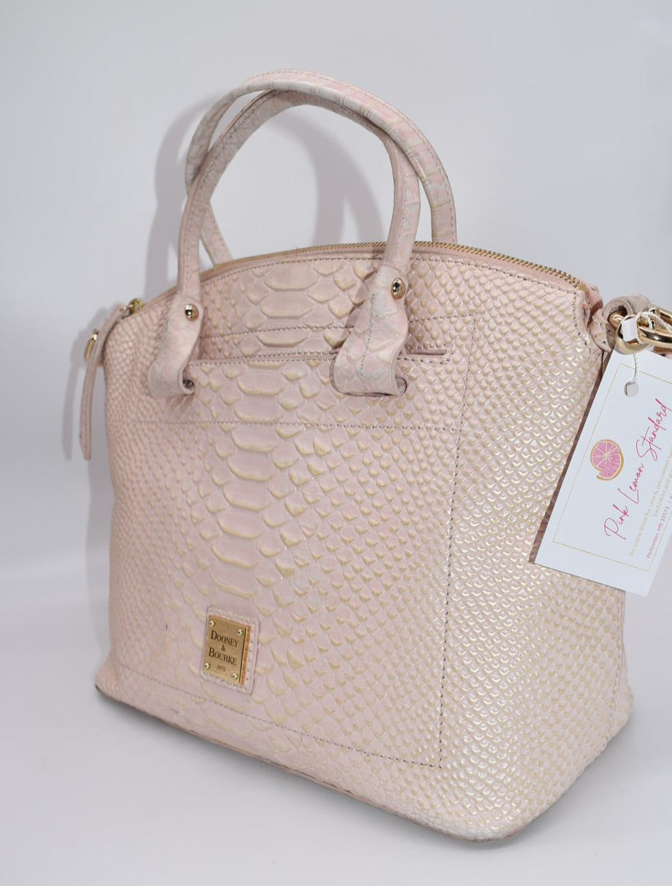 Dooney & Bourke Pink Pearl Croc Domed Satchel Bag