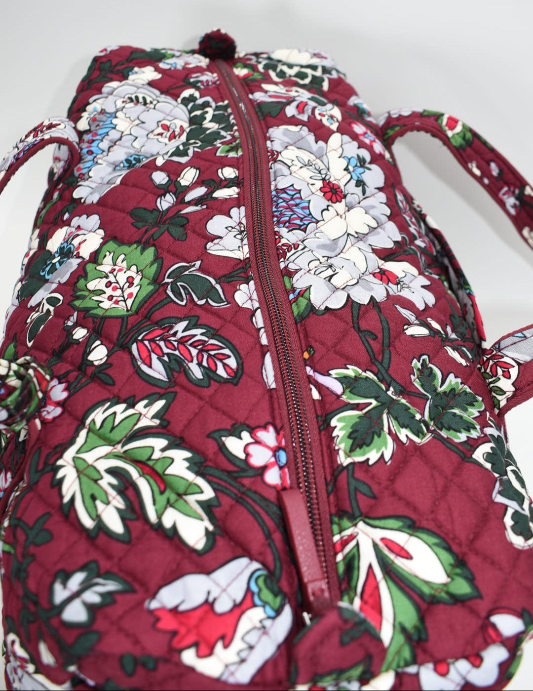 Vera Bradley Small Duffel Bag & Luggage Tag in "Bordeaux Blooms" Pattern