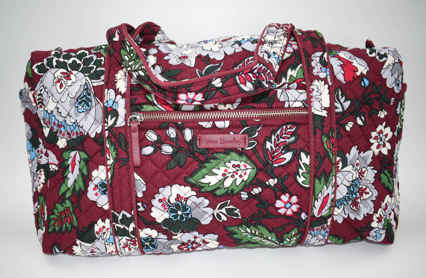 Vera Bradley Small Duffel Bag & Luggage Tag in "Bordeaux Blooms" Pattern