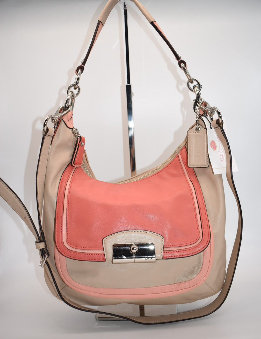 Coach Kristin Spectator Hobo Bag in Coral & Tan