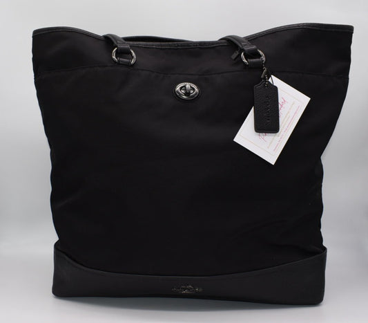 Coach Leather & Nylon North South Tote Bag in Black