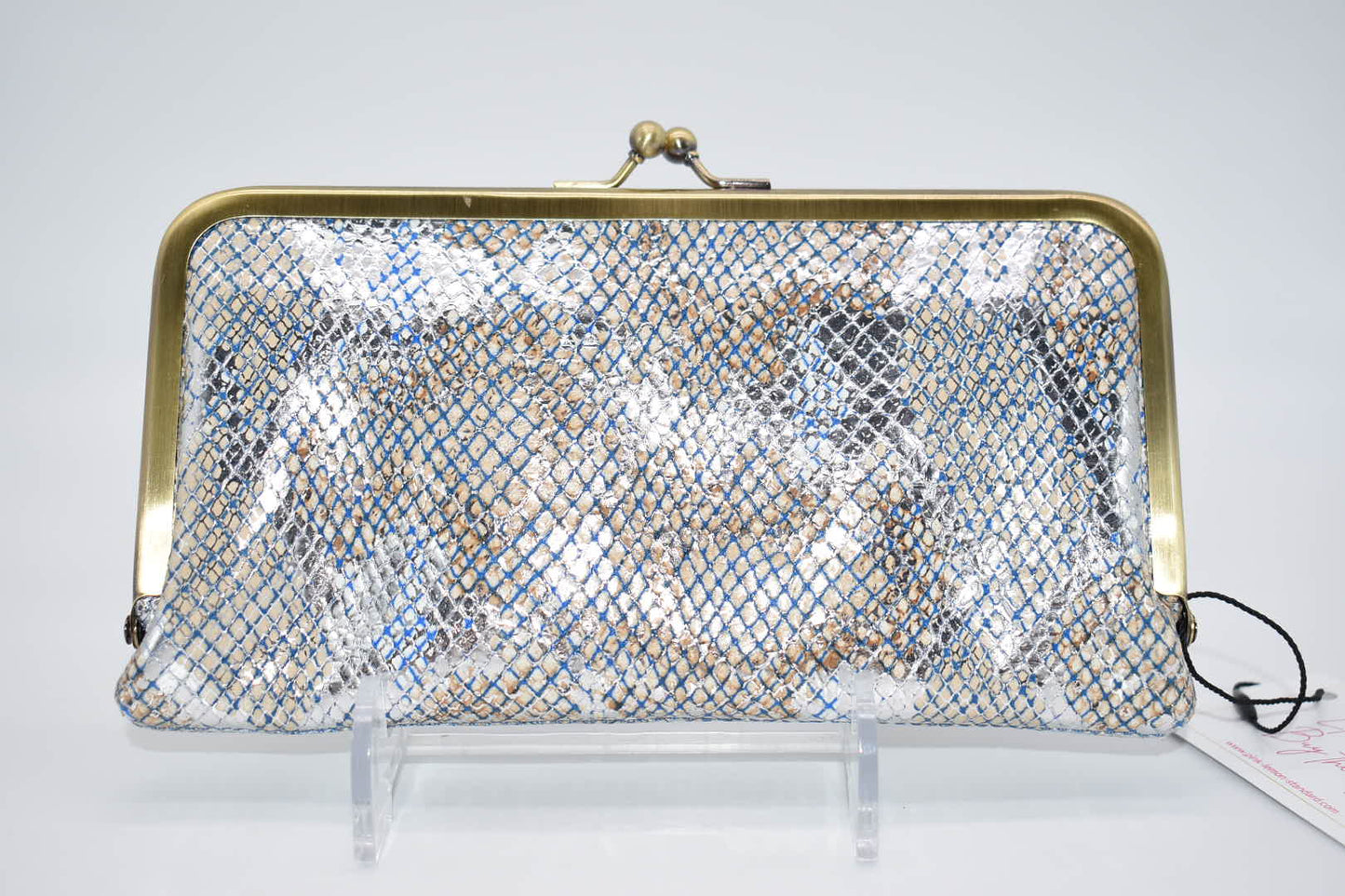 Patricia Nash Everly Embossed Wallet in Metallic Blue Python/Tan