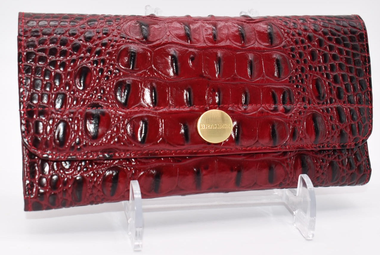 Brahmin Soft Checkbook Wallet in Crimson Melbourne