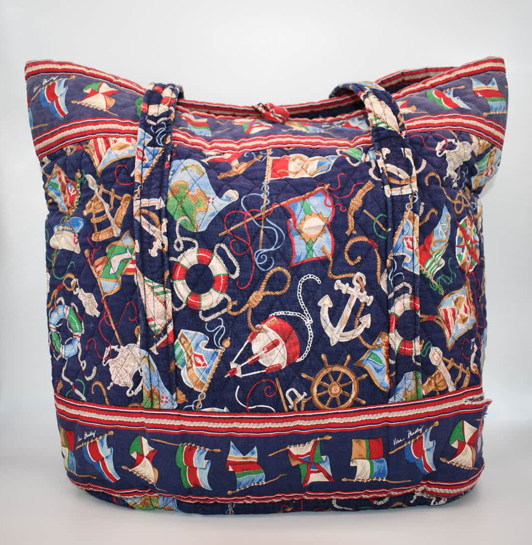 Vintage Vera Bradley Large Vera Tote Bag in "Regatta - 1994" Pattern