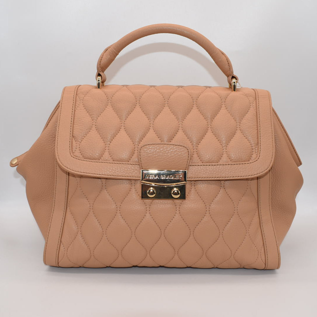 Vera Bradley Quilted Leather Stella Satchel Bag in Tan