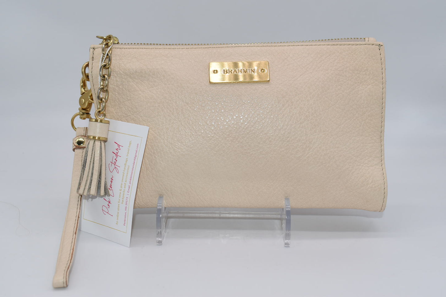 Brahmin Daisy Wristlet in Cream Smooth Leather