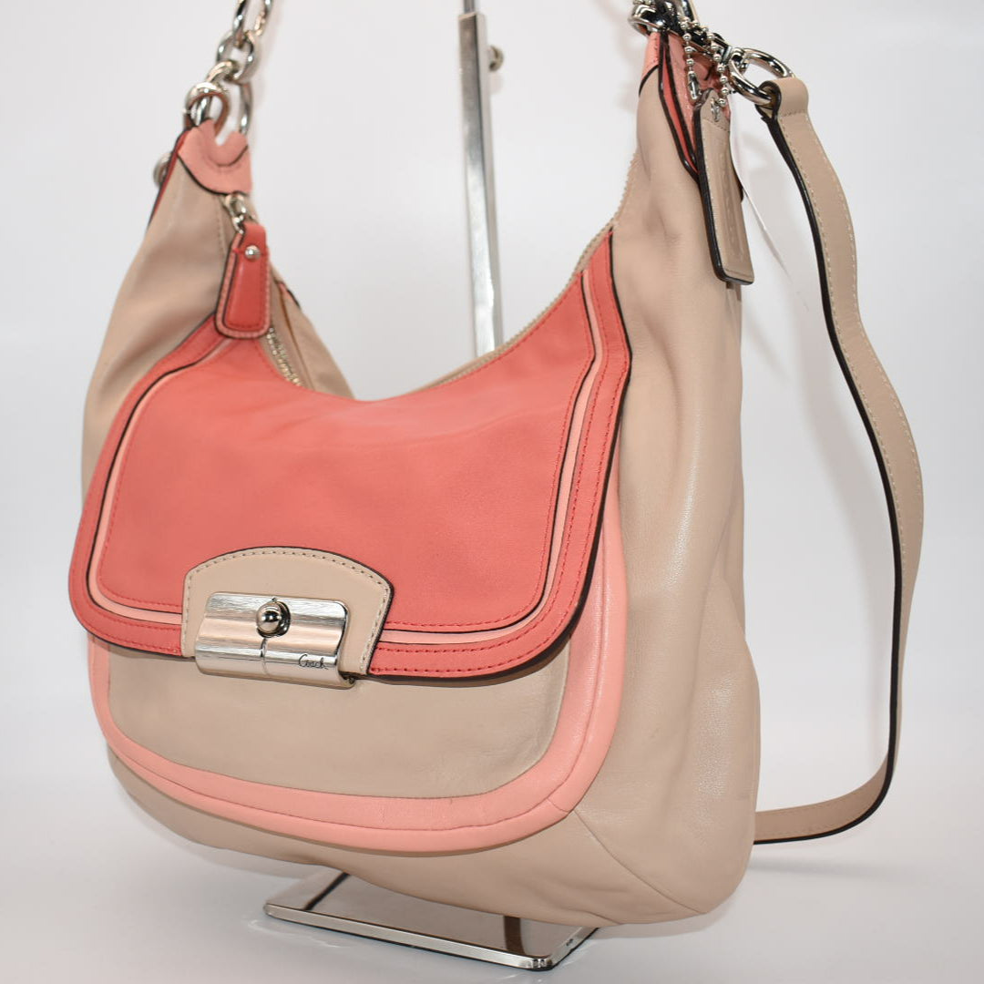 Coach Kristin Spectator Hobo Bag in Coral & Tan