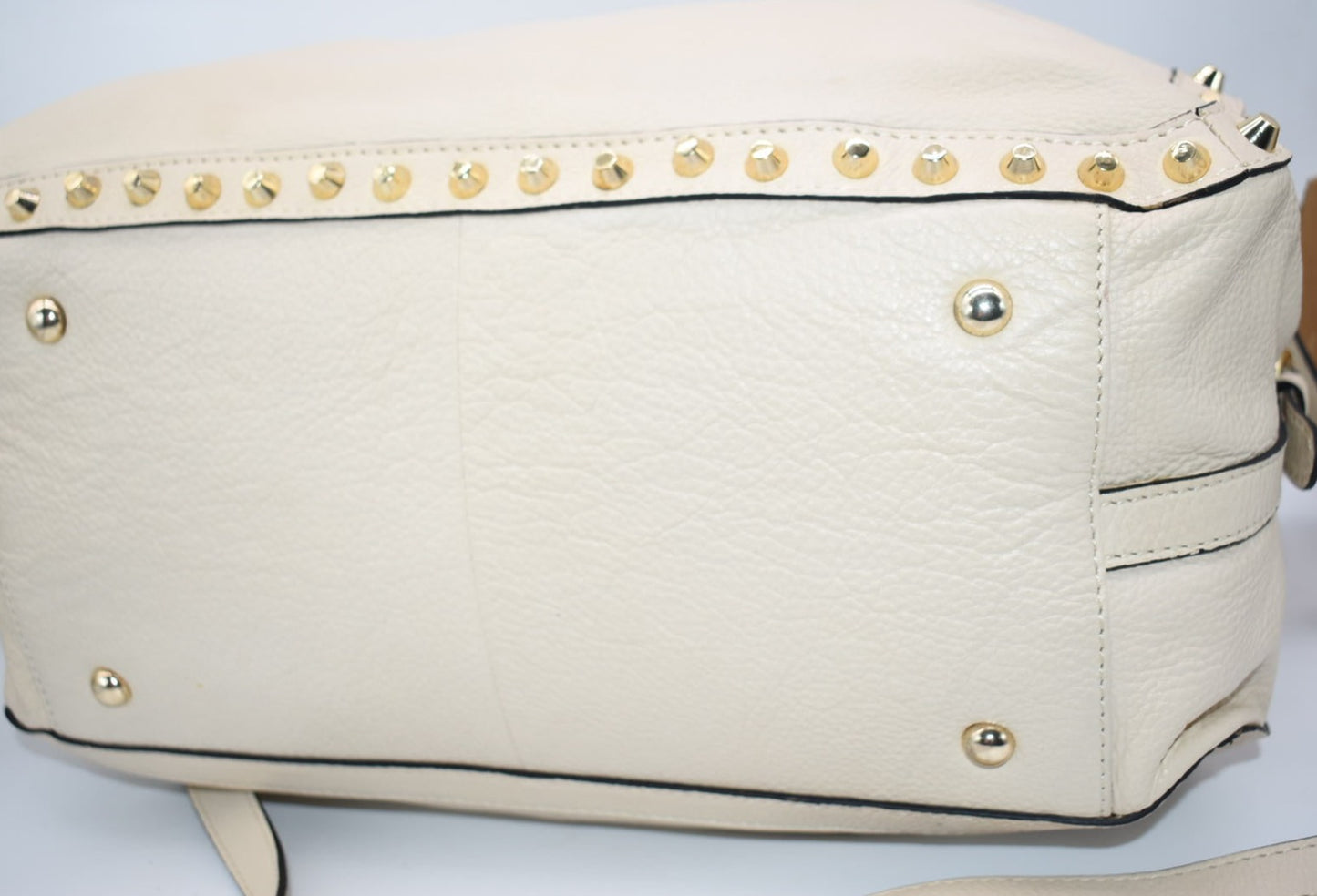 Clever Carriage Company Leather Studded Buckle Satchel Bag in Ivory