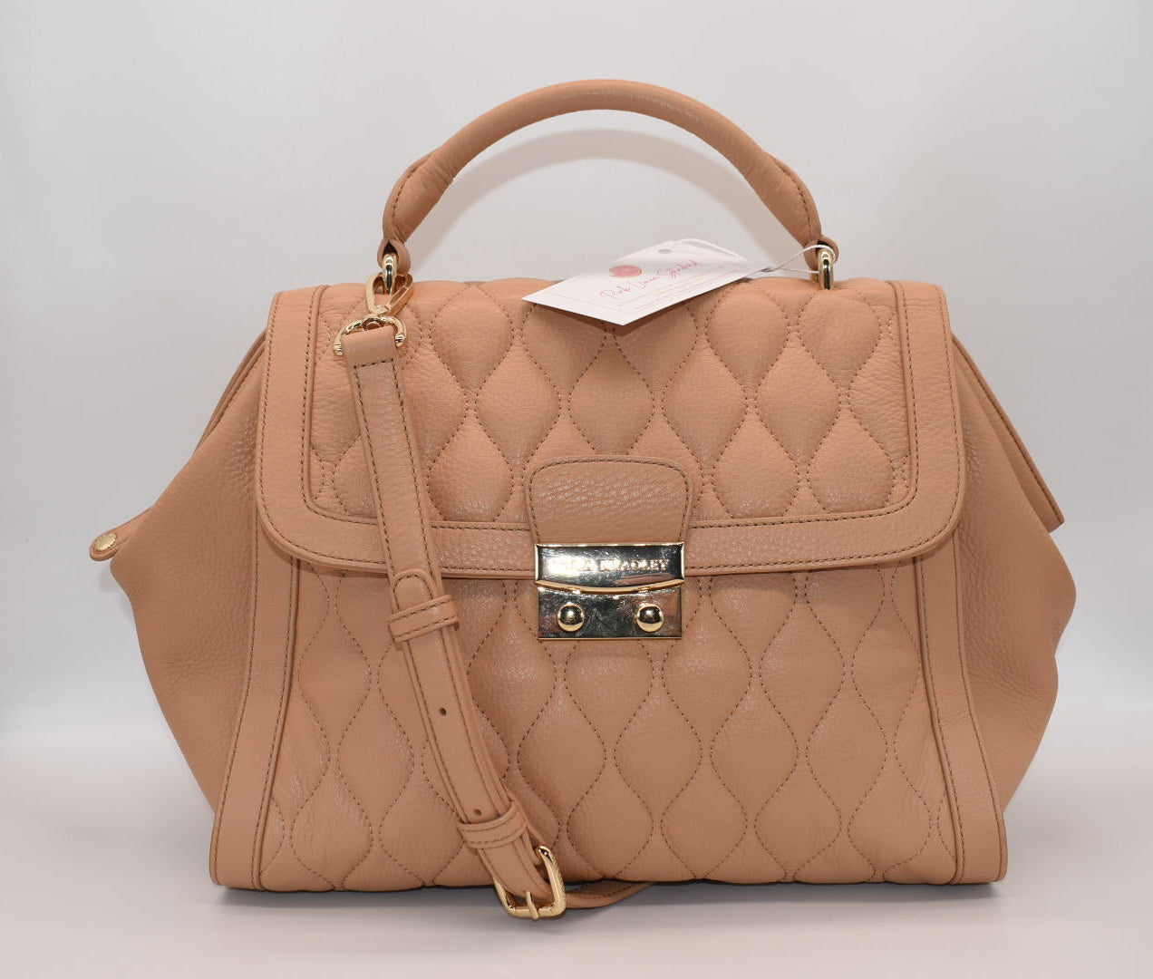 Vera Bradley Quilted Leather Stella Satchel Bag in Tan