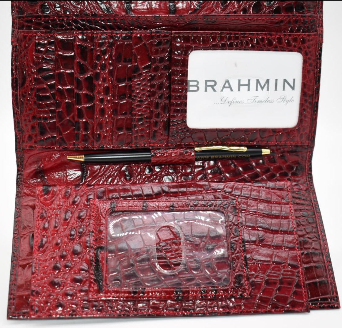 Brahmin Soft Checkbook Wallet in Crimson Melbourne