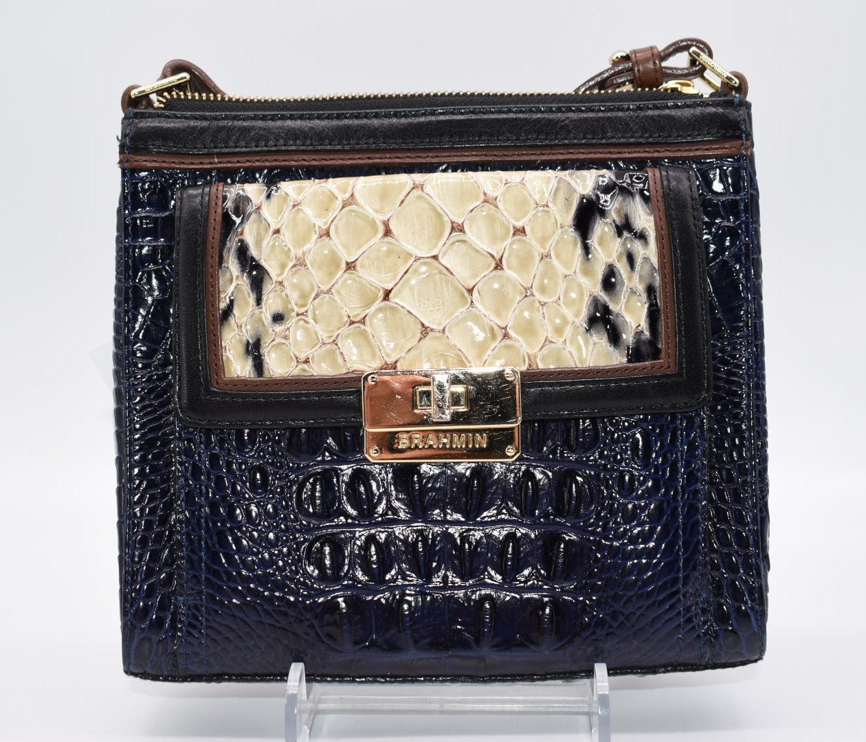 Brahmin Mimosa Crossbody Bag in Navy Creme Carlisle