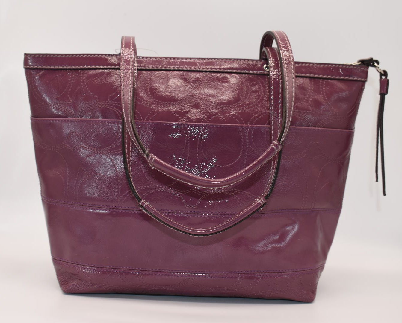 Coach Pink Patent Leather Carryall Berry Stitch Monogram Purse Handbag Tote online