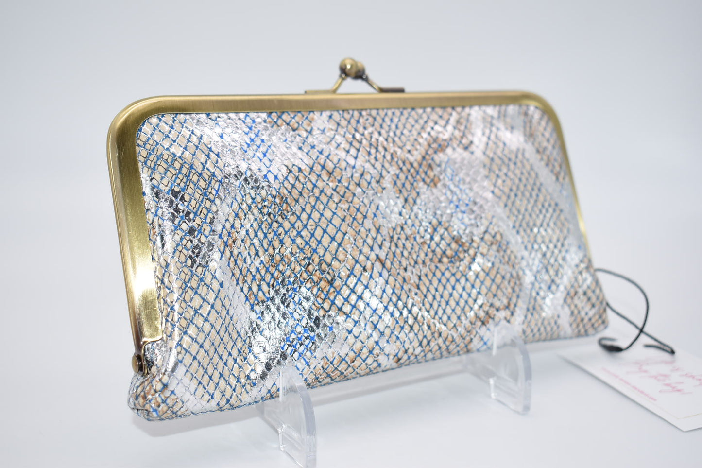 Patricia Nash Everly Embossed Wallet in Metallic Blue Python/Tan