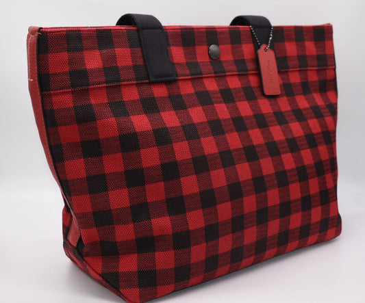 Coach Gingaham Canvas Tote Bag in Ruby Red & Black Buffalo Plaid