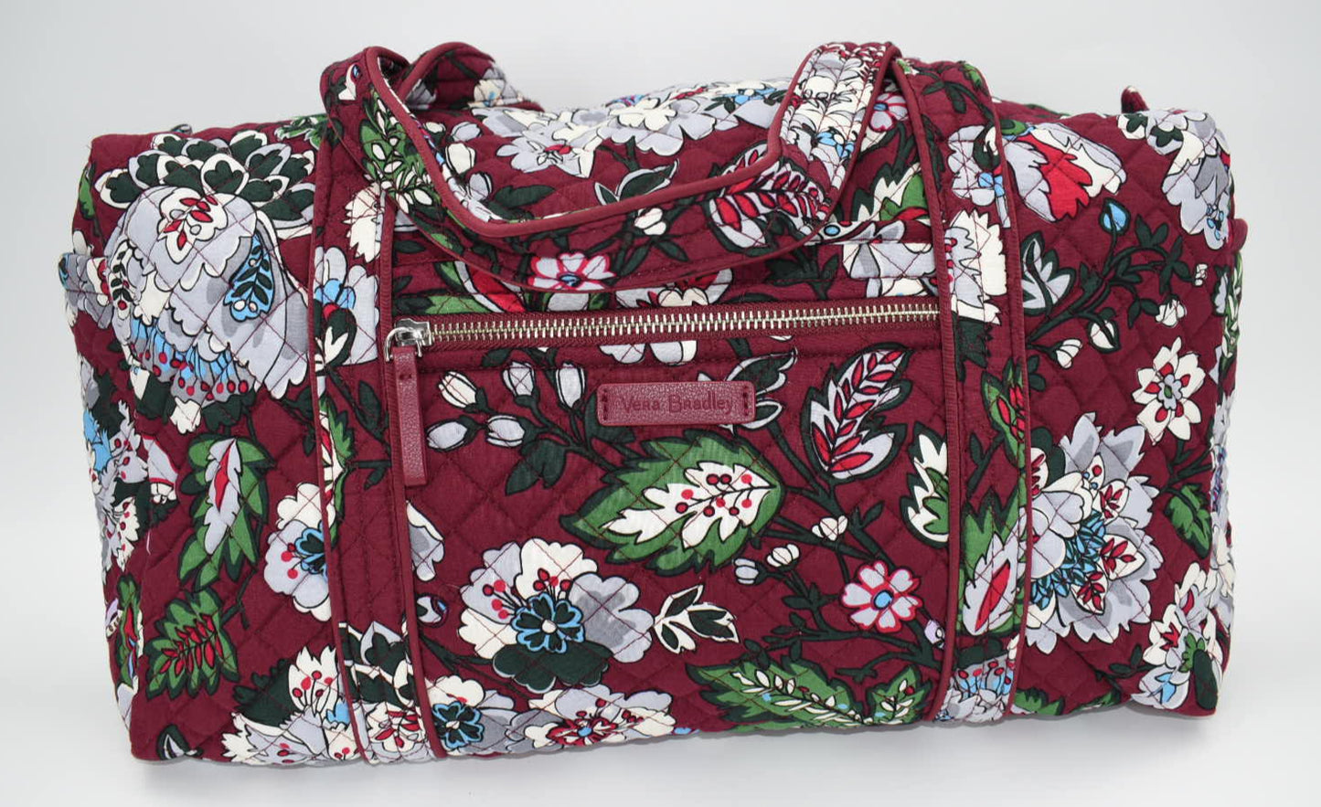 Vera Bradley Small Duffel Bag & Luggage Tag in "Bordeaux Blooms" Pattern