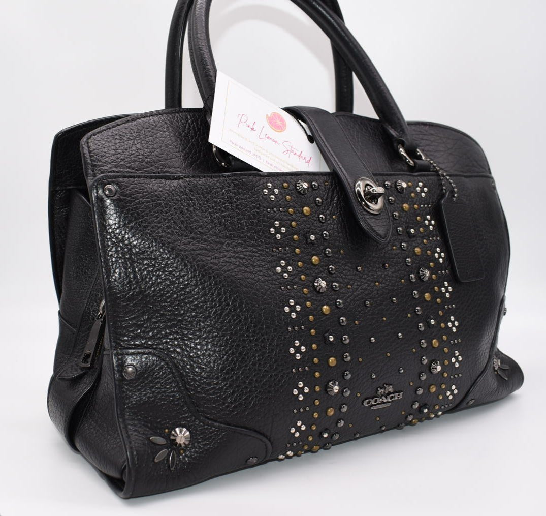 Coach Bandana Rivets Mercer Satchel 30 Bag in Polished Pebble Leather