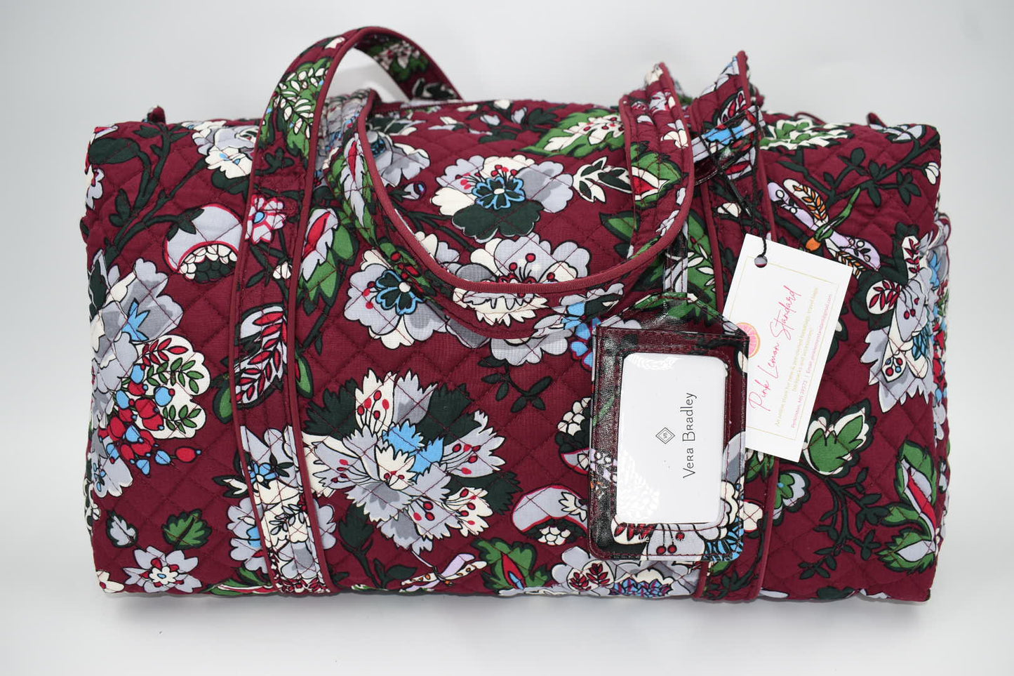 Vera Bradley Small Duffel Bag & Luggage Tag in "Bordeaux Blooms" Pattern