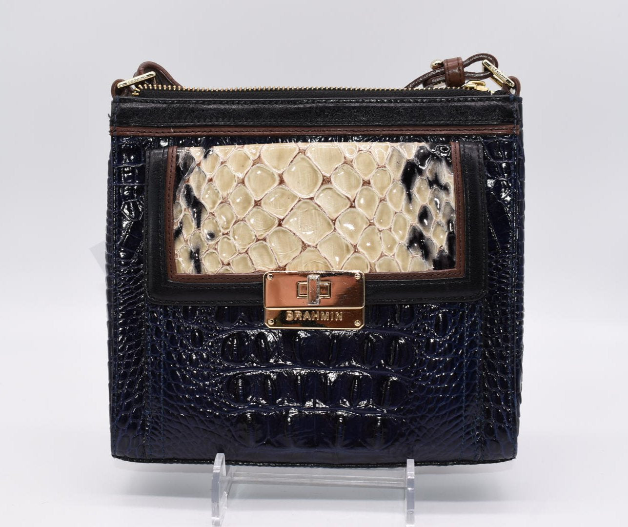 Brahmin Mimosa Crossbody Bag in Navy Creme Carlisle