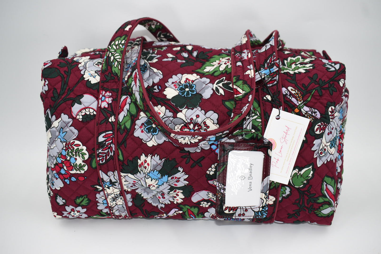 Vera Bradley Small Duffel Bag & Luggage Tag in "Bordeaux Blooms" Pattern