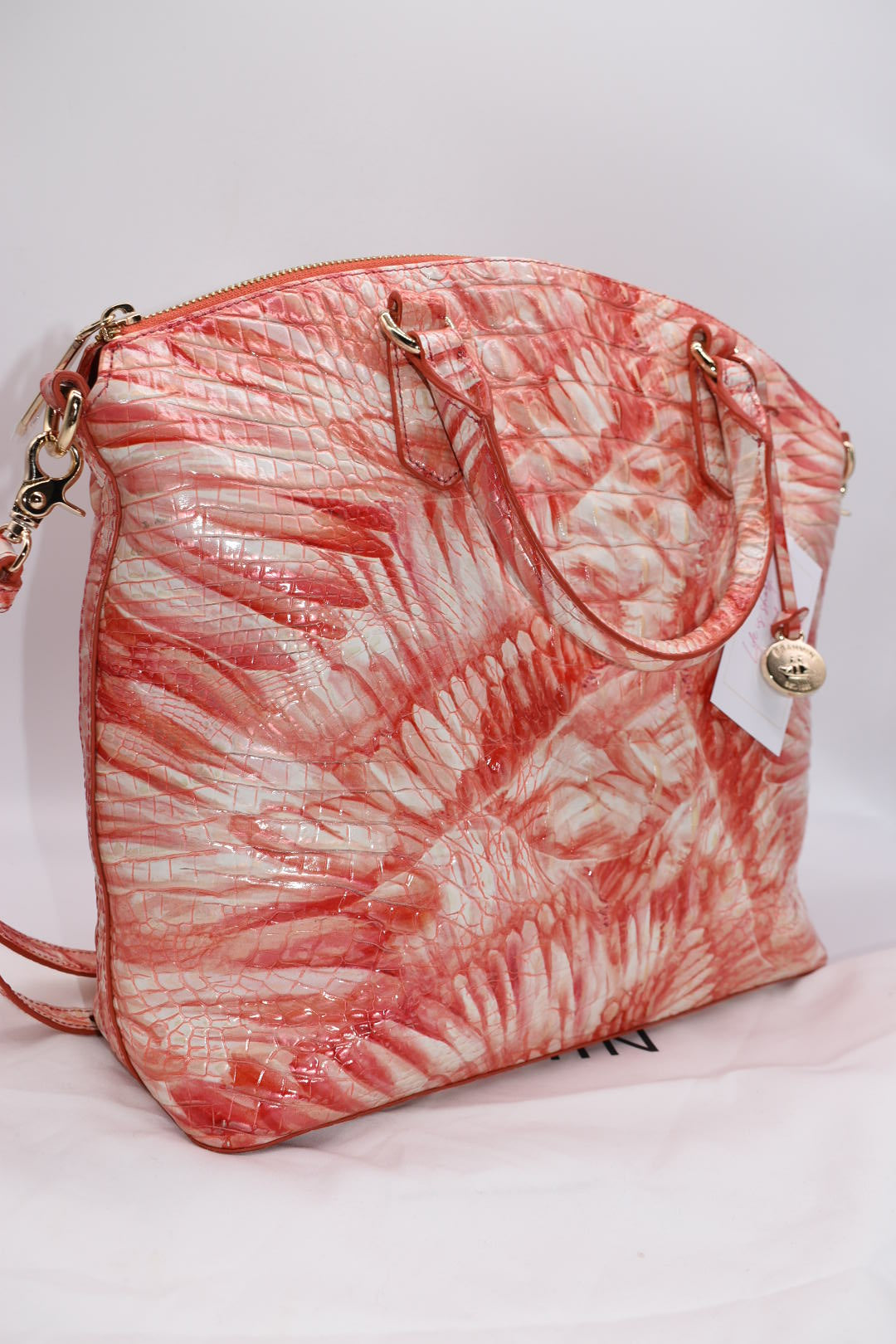 Brahmin Large Duxbury Satchel Bag in Pink Flamingo Melbourne